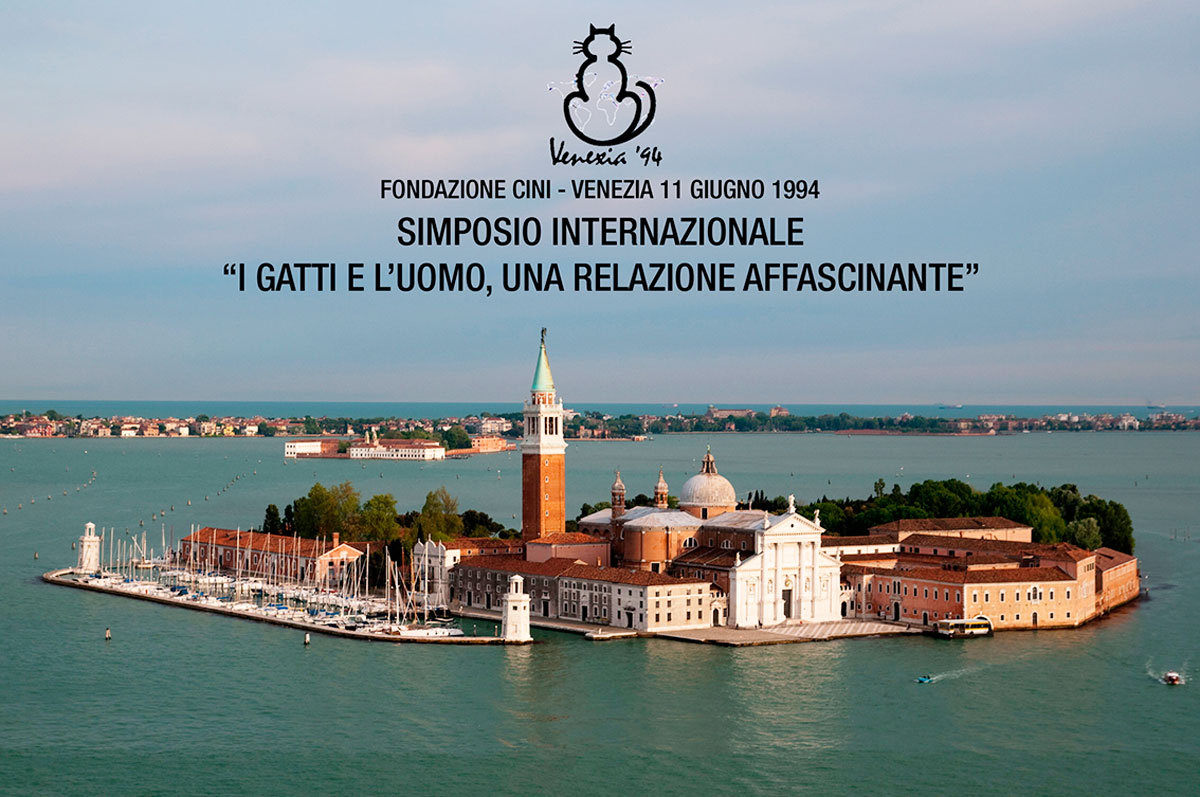 postcard commemorating the Cat and Man Symposiam in Venice, Italy